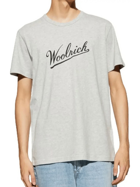 WOOLRICH ADULT t-shirt λαιμοκοψη 100%βαμβακι γκρι κοντομανικο Logo σταμπα εμπρος κανονικη γραμμη