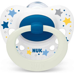 Nuk Signature Night Ανατομική Ορθοδοντική Πιπίλα Σιλικόνης Νυκτός 0-6m White Blue Stars