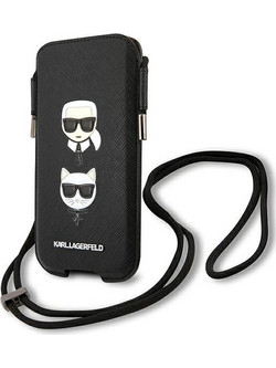 Karl Lagerfeld τσάντα KLHCP12LOPHKCK 6,7" σκληρή θήκη Saffiano Ikonik Karl+ampChoupette Μαύρο