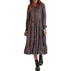 Funky Buddha Midi Καθημερινό Φόρεμα Floral Μωβ FBL010-135-13