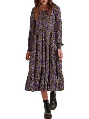 Funky Buddha Midi Καθημερινό Φόρεμα Floral Μωβ FBL010-135-13