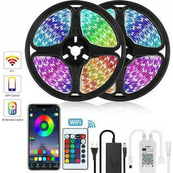 Αδιάβροχη Ταινία LED WIFI Τροφοδοσίας 12V RGB Μήκους 2x5m Σετ με Τηλεχειριστήριο και Τροφοδοτικό