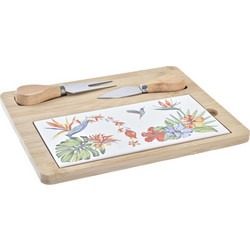 Επιφάνεια Τυριών DKD Home Decor Bamboo Πήλινα 24,5 x 20 x 1,2 cm (4 Μονάδες)