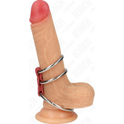 Kink Triple Metal Penis Ring with Leather 3.7cm D-241287 Ρυθμιζόμενα Δαχτυλίδι Πέους 3.7cm Κόκκινο