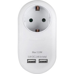 Sonora Αντάπτορας φόρτισης με 2x USB - 1x Schuko Pass-Through - White