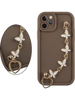 Volte-Tel Θηκη Iphone 11 Pro 5.8'' Silicon Tpu With Strap Full Camera Protection Brown With White BUTTERFLIES - (5205308379529)