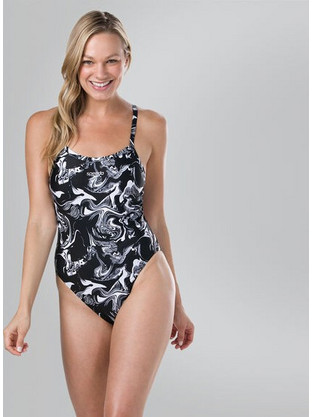 Speedo Mirrorfizz Allover Turnback Αθλητικό Γυναικείο Μαγιό Ολόσωμο Μαύρο 811716-C817