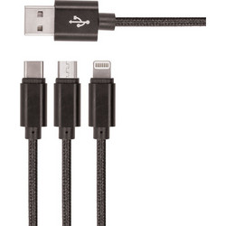 Καλώδιο Setty 3in1 Braided Nylon USB σε Lightning + USB-C + microUSB 1,2m 2A, μαύρο