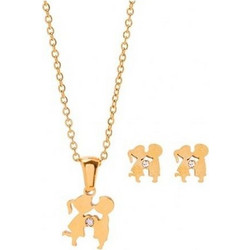 Dalee Stainless Steel Set Kissing Couple Σετ Κολιέ & Σκουλαρίκια