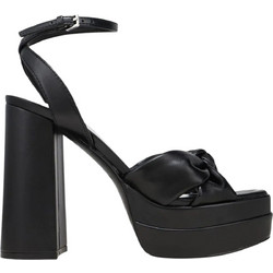 Nine West Γυναικεία Πέδιλα Δερμάτινα Μαύρα με Χοντρό Ψηλό Τακούνι και Φιάπα VIVID3-001