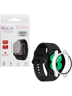 VOLTE-TEL TEMPERED GLASS SAMSUNG WATCH 4 44MM 1.4in 9H 0.30mm 2.5D EASY APPLICATION FULL GLUE FULL COVER TRANSPARENT VOLTE-TEL
