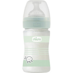 Chicco Well Being Γυάλινο Μπιμπερό με Θηλή Σιλικόνης κατά των Κολικών 0m+ Mint 150ml