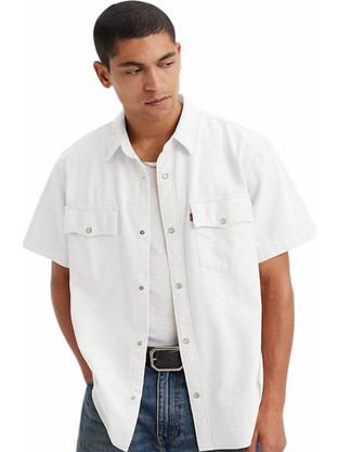 Levi's Ανδρικό Πουκάμισο Τζιν Κοντομάνικο Φαρδιά Γραμμή Εκρού A5722-0004