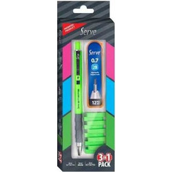 Σετ μηχανικό μολυβί - γόμα - μύτες steps fluo Πράσινο 0.7mm Serve