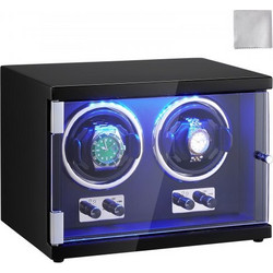 VEVOR Watch Winder, Dual Watch Winder για ανδρικό και γυναικείο αυτόματο ρολόι, με 2 Super Quiet Ιαπωνικά Mabuchi Motors, Blue LED Light και Adapter, High-Density Board Shell και Black PU