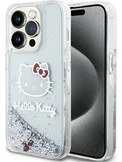 Hello Kitty Liquid Glitter Charms Kitty Head case for iPhone 15 Pro - silver - (Hel000034-0)
