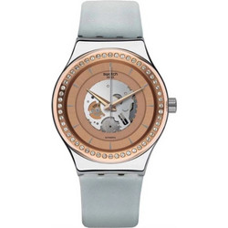 Swatch Γυναικείο Ρολόι Αυτόματο με Λευκό Δερμάτινο Λουράκι YIS415