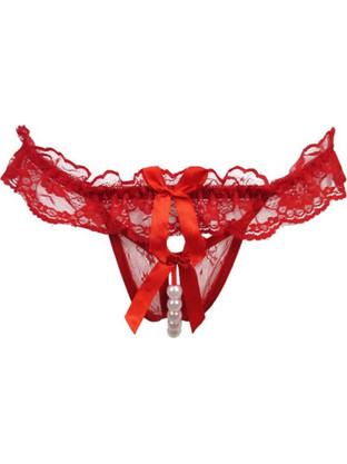 Women Lace Cortchless T-string Red