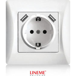 Lineme Μονή Χωνευτή Πρίζα Ρεύματος Ασφαλείας με 2 Θύρες USB Λευκή 50-00133-1