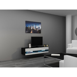 Έπιπλο Τηλεόρασης Ξύλινο Vigo New με Φωτισμό LED Black / White Gloss Μ140xΠ30xΥ40cm
