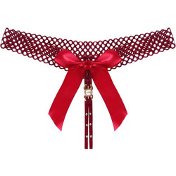 Women Sexy Open Bow Thong Burgundy