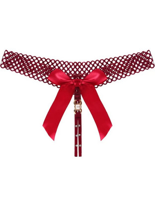 Women Sexy Open Bow Thong Burgundy