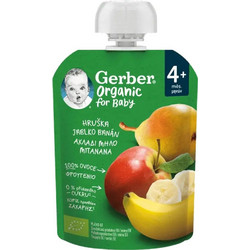 Gerber Organic for Baby Αχλάδι, Μήλο & Μπανάνα για Βρέφη 4+ μηνών 90 gr
