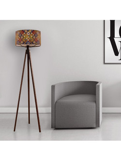 Φωτιστικό δαπέδου Rosling Megapap Mdf/ύφασμα Pvc χρώμα καρυδί - πολύχρωμο 38x38x140εκ. - MEGAPAP