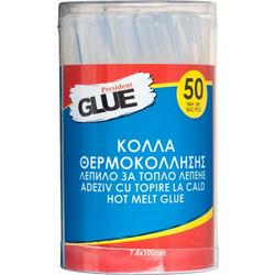 Ανταλλακατικά Θερμόκολλας Διάφανα President 7.4x100mm - 50 τμχ