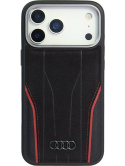 Audi R8 Genuine Leather MagSafe Case for iPhone 17 Pro - Black and Red