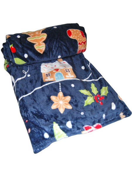 Xριστουγεννιάτικη κουβέρτα fleece, μπλε διπλή 200x230εκ