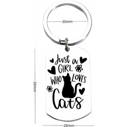 Μπρελόκ Just A Girl Who Loves Cats Από Ανοξείδωτο Ατσάλι 5x2.8cm