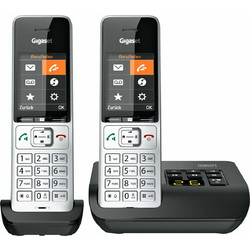 Gigaset Comfort 500A Ασύρματο Τηλέφωνο Σετ Duo με Ανοιχτή Ακρόαση Μαύρο Ασημί
