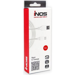 Καλώδιο Σύνδεσης USB 2.0 inos USB A σε Micro USB 10W 1m Λευκό N24503