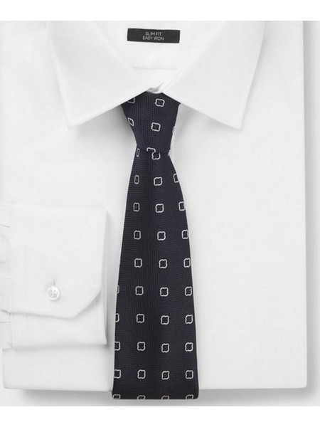 BOSS MEN JACQUARF-PATTERN TIE IN A SILK BLEND DARK BLUE