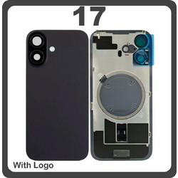 For Apple iPhone 17 (A3520, A3258) Rear Back Battery Cover + Metal Plate + Camera Lens Black