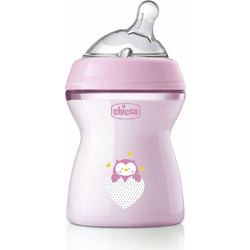 Chicco Natural Feeling Πλαστικό Μπιμπερό με Θηλή Σιλικόνης κατά των Κολικών 0m+ Pink 250ml 80825-11