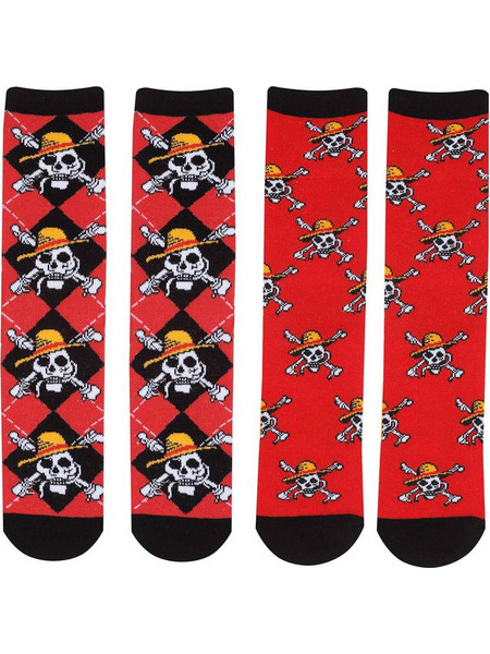 One Piece 2 Pack Socks - Red Skull