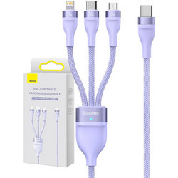 Baseus Καλώδιο USB 3σε1 Flash Series 2, USB-C/MicroUSB/Lightning, 100W, 1.5m (Λιλά)