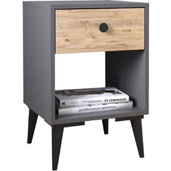 Κομοδίνο ArteLibre AMARI Ανθρακί/Δρυς Μοριοσανίδα 43x43x67.5cm