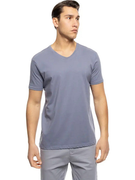 ST' Ανδρικό βαμβακερό t-shirt με V λαιμό 53-206-021 BLUE