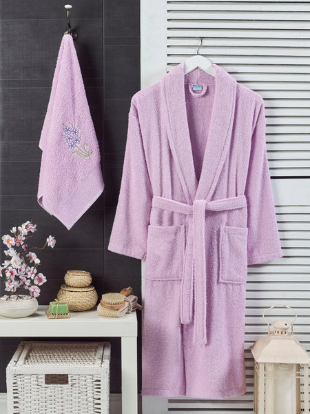 Stewe Home Σετ Μπουρνούζι & Πετσέτα 2 Τεμαχίων Λιλά 50x90cm