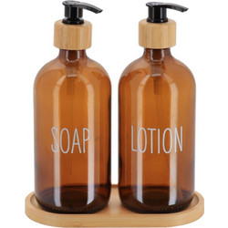 Dispenser γυάλινο set/2 σε bamboo βάση 500ml/17,5x8x21,5cm