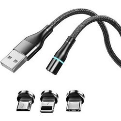 Moxom MX-CB37 Υφασμάτινο Μαγνητικό Καλώδιο USB 3 σε 1 Micro, Type-C, Lightning 2.4Α 100cm Μαύρο