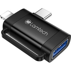 LAMTECH 2-IN-1 PORTABLE ADAPTER IP/USB-C MALE TO USB2.0 FEMALE BLACK