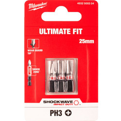 MILWAUKEE ΜΥΤΗ SHOCKWAVE IMPACT DUTY ΣΤΑΥΡΟΣ PH3x25mm ΣΕΤ 3 ΤΕΜ 4932500354