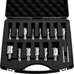 VEVOR Annular Cutter Set, 16 pcs Weldon Shank Mag Drill Bits Kit, 25.4 mm Cutting Depth, 11.11 mm to 34.92 mm Cutting Diameter, HSS, 14 Drill Bits with 2 Pilot Pins, Plastic Case, for Magnetic Drills