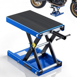 VEVOR Motorcycle Lift, 499 kg Motorcycle Scissor Lift Jack with Wide Deck & Locking Pin, 95-340 mm Center Hoist Crank Stand, Steel Scissor Jack for Street Bikes, Cruiser Bikes, Touring, Blue/Black