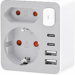 Πολύπριζο Τοίχου 2 Θέσεων 2xUSB-C 2xUSB-A Με Διακόπτη Technik