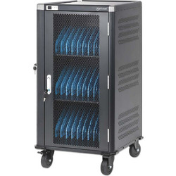 Manhattan Laptop Charging Cart/Trolley via AC Adapter (EU) 30-bay, Install device's AC Adapter (power cables) into unit, Suitable for ALL laptops (to 16") iPads, MacBooks, Chromebooks, other portable
